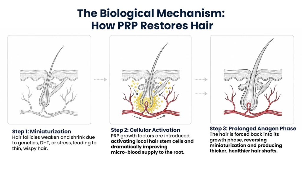 PRP Treatment for Hair Loss in Pune Showing Hair Follicle Activation and Hair Growth Restoration Process