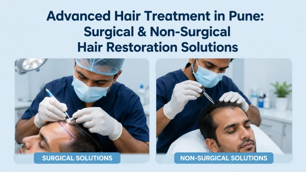 Advanced Hair Treatment in Pune including FUE hair transplant, PRP therapy, and non-surgical hair restoration by Dr Kiran Chotaliya hair transplant surgeon in Pune