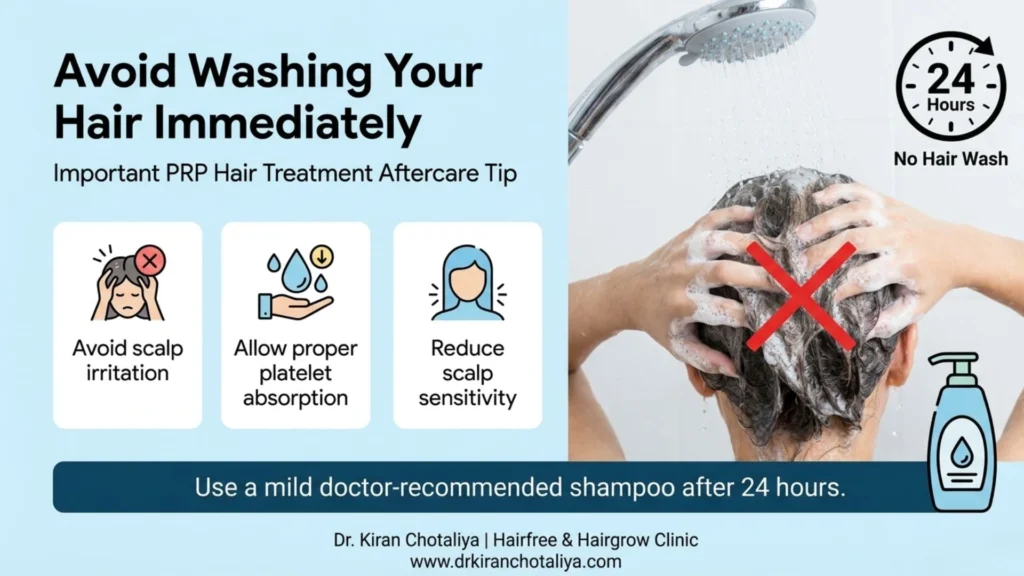Avoid washing your hair immediately after PRP hair treatment for better recovery