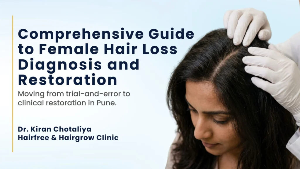 Women Hair Loss Treatment in Pune with scalp examination and hair loss diagnosis by Dr. Kiran Chotaliya