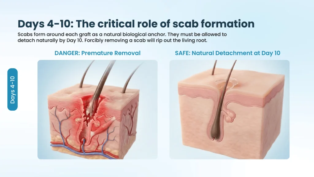 Day 4 to 7 After Hair Transplant in Pune Showing Scab Formation and Early Healing Process