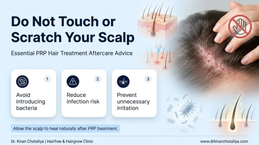 Do not touch or scratch your scalp after PRP hair treatment to prevent infection