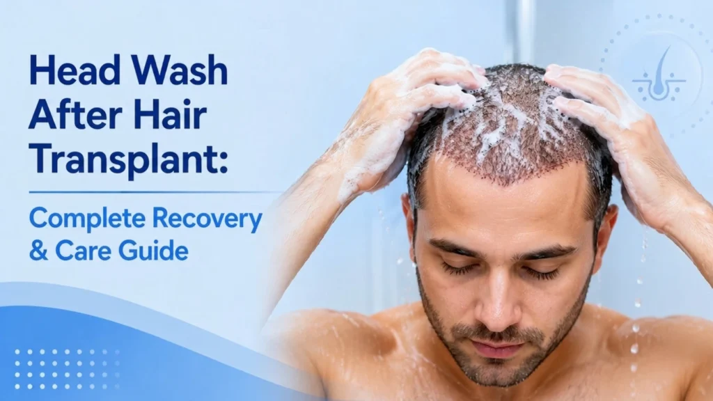 Patient performing head wash after hair transplant in Pune under expert aftercare guidance
