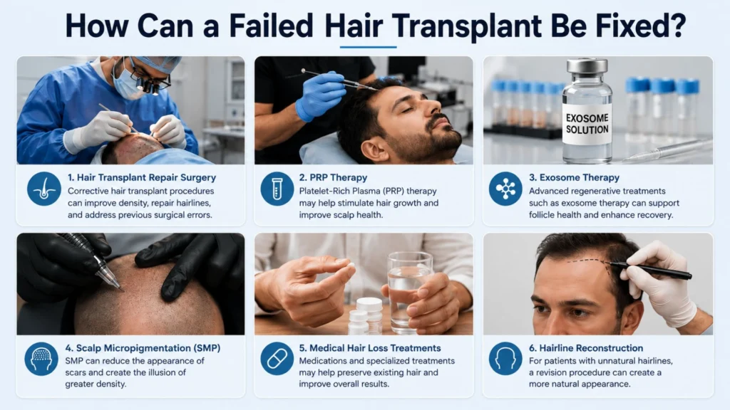 Hair transplant repair procedure to fix a failed hair transplant with natural-looking results