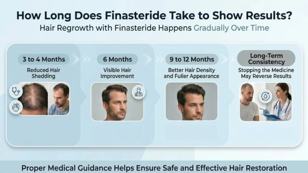 Finasteride hair regrowth timeline showing results from 3 to 12 months