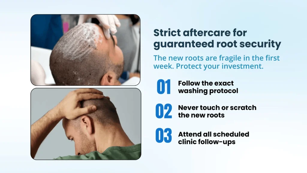 Hair transplant patient following post-operative care instructions for healthy healing and optimal hair growth in Pune