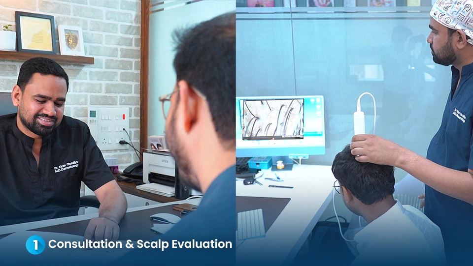 Step 1: Scalp Evaluation - Dr. Kiran Chotaliya Clinic