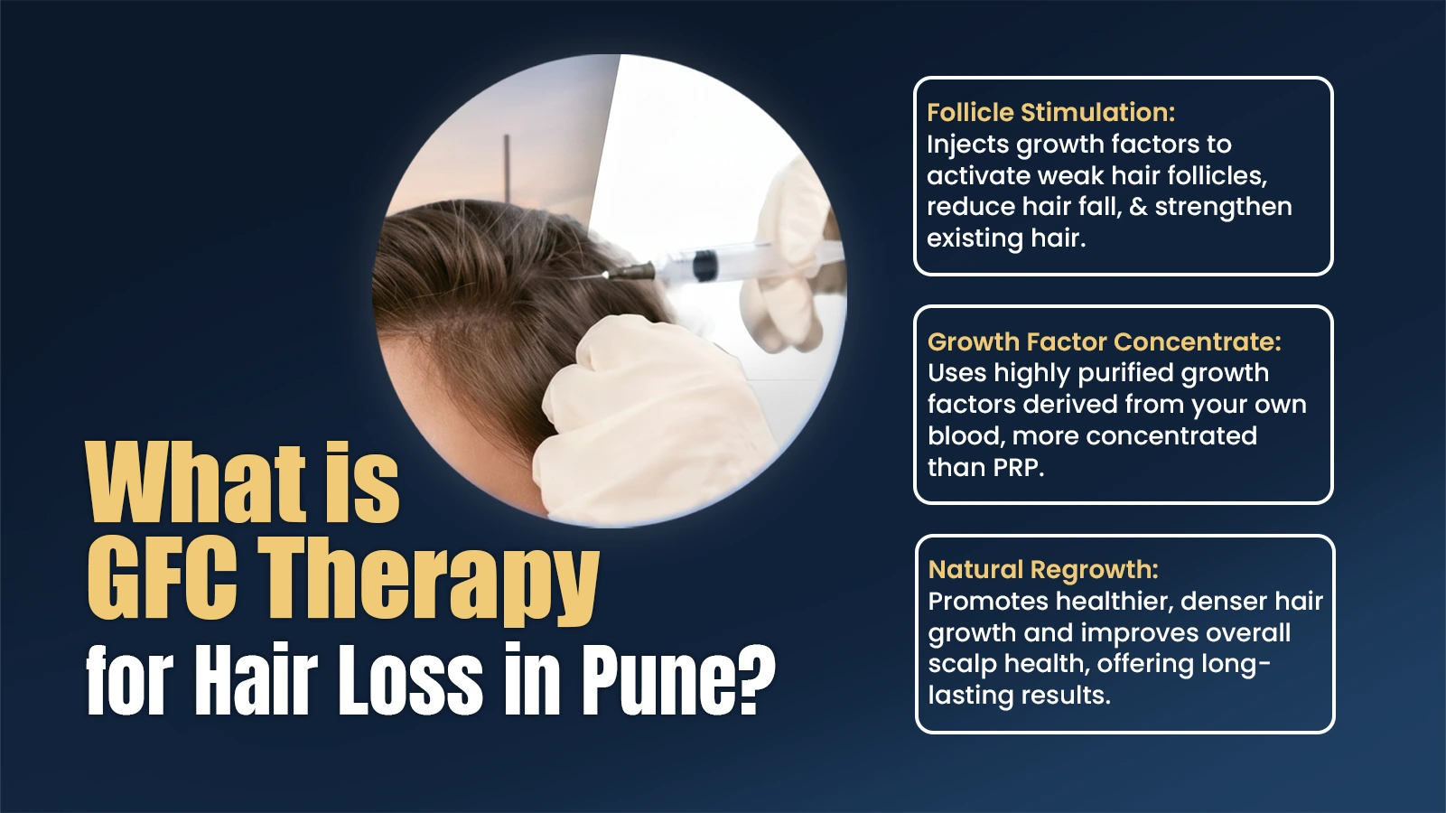 GFC Treatment in Pune showing growth factor injections for hair loss and natural hair regrowth