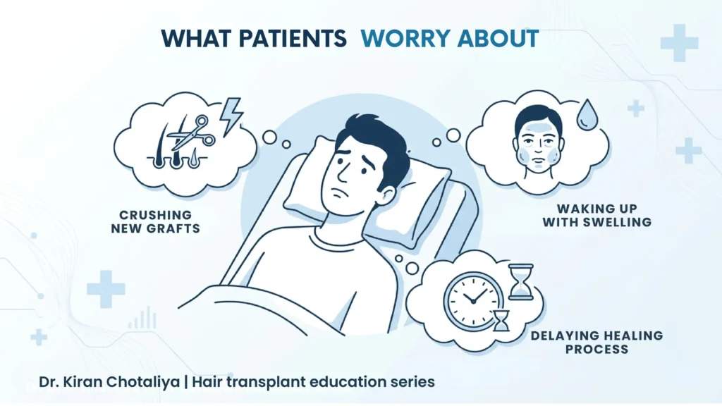Patient maintaining proper sleeping position after hair transplant in Pune