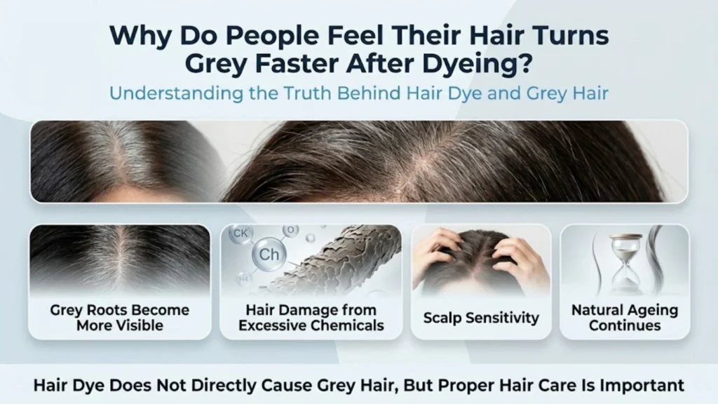 Why people think hair color makes hair grey due to visible roots and hair damage