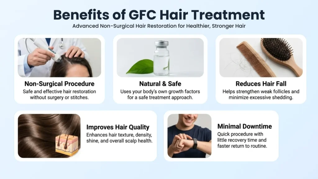 Benefits of the Best GFC Hair Treatment in Pune including reduced hair fall, natural hair regrowth, stronger hair, and improved scalp health