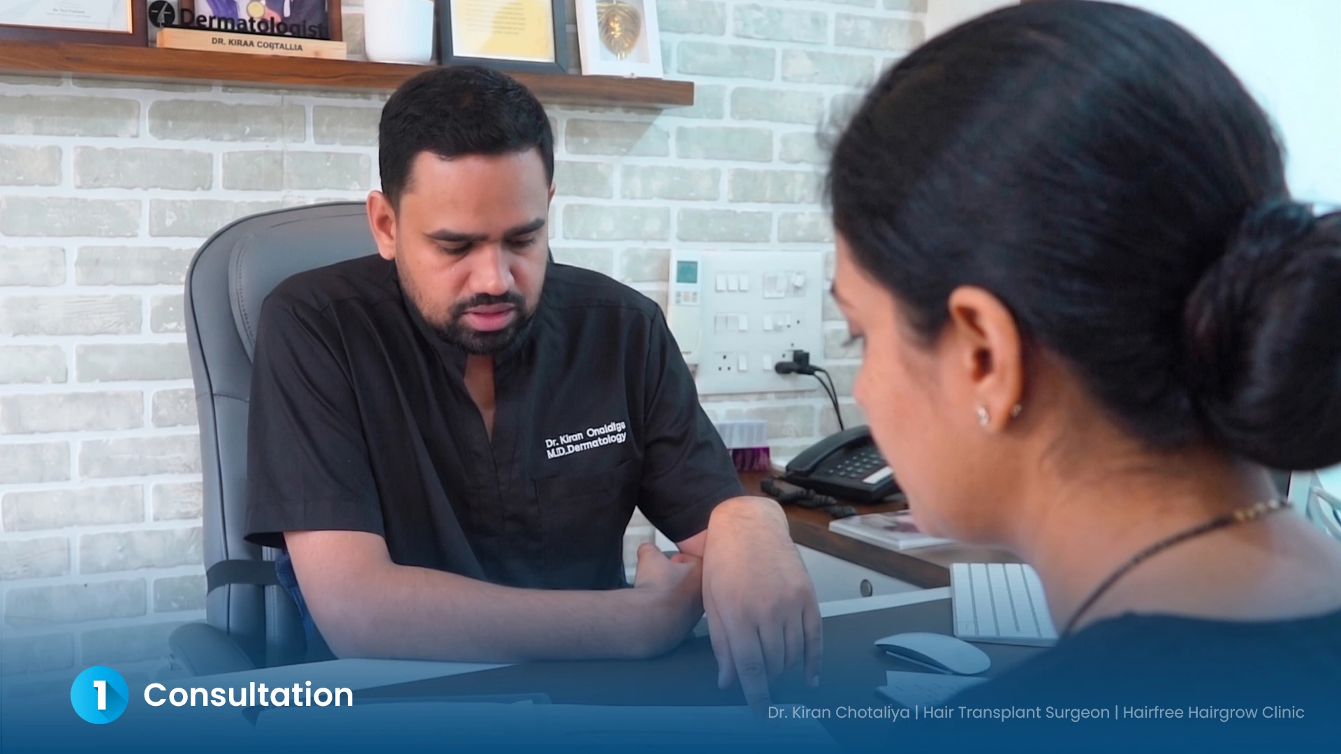 Step 1-Dr. Kiran Chotaliya consulting a patient for eyebrow hair transplant at Hairfree & Hairgrow Clinic in Pune