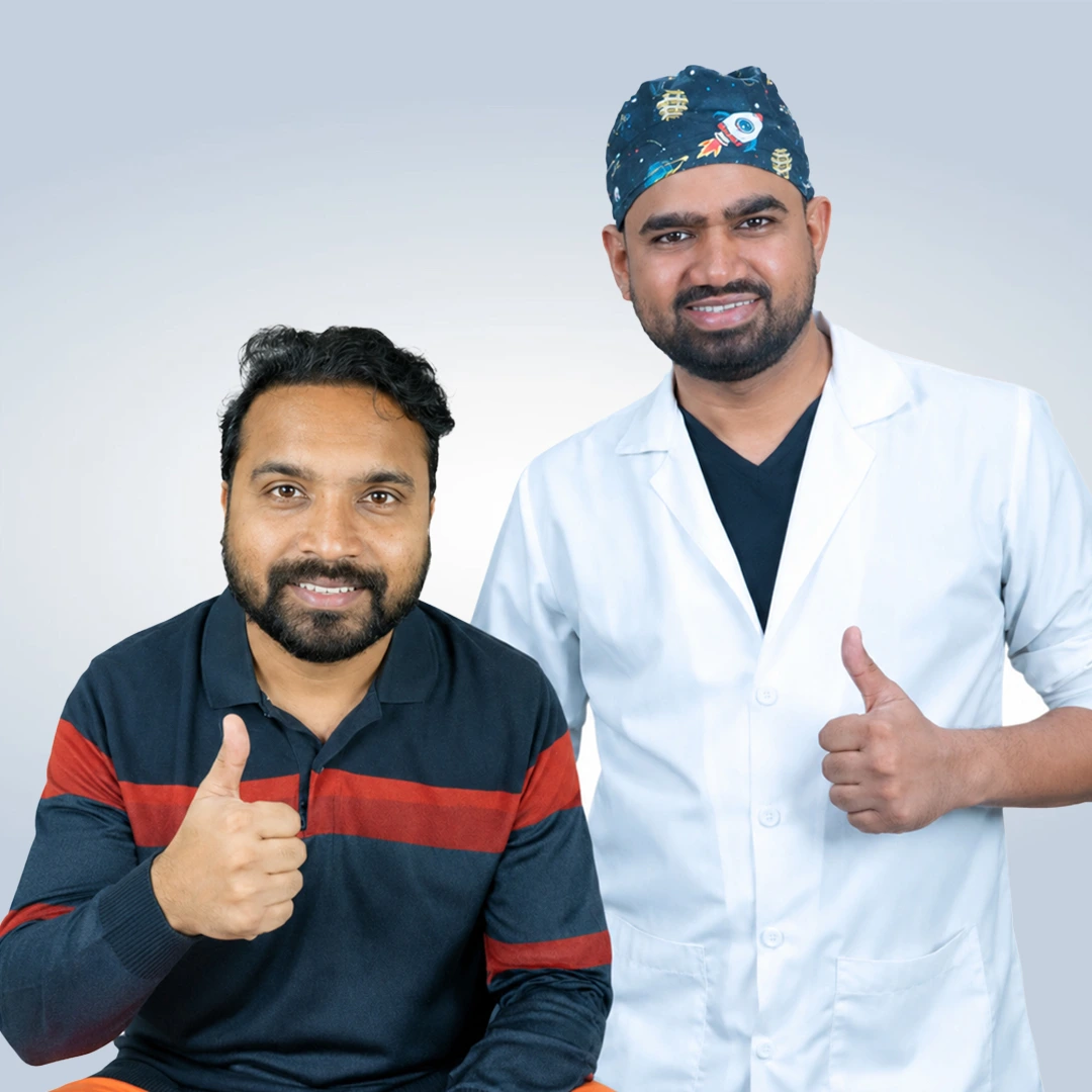 Patient with a failed hair transplant showing poor hair density and unnatural hairline before corrective hair restoration treatment.
