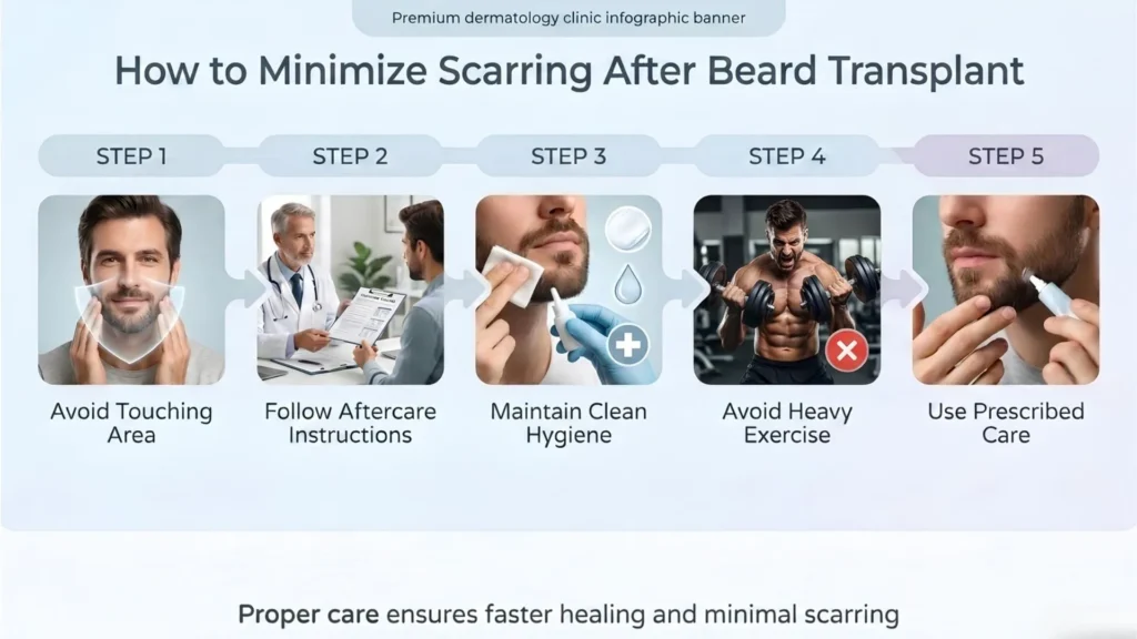 Tips to reduce beard hair transplant scars and improve beard transplant recovery after beard hair transplant treatment in Pune