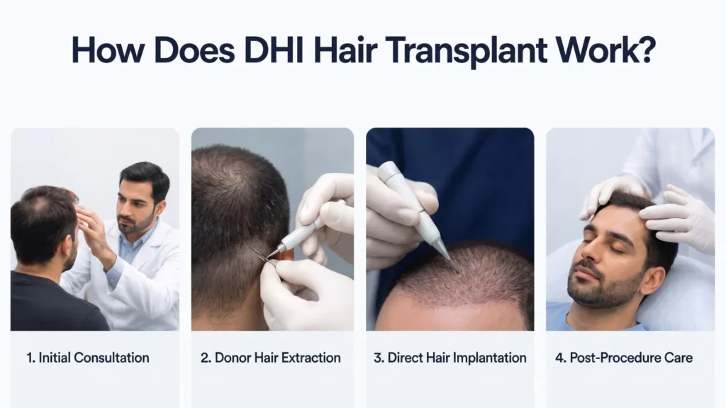 How DHI Hair Transplant works with direct implantation of healthy hair follicles for natural-looking hair restoration in Pune.