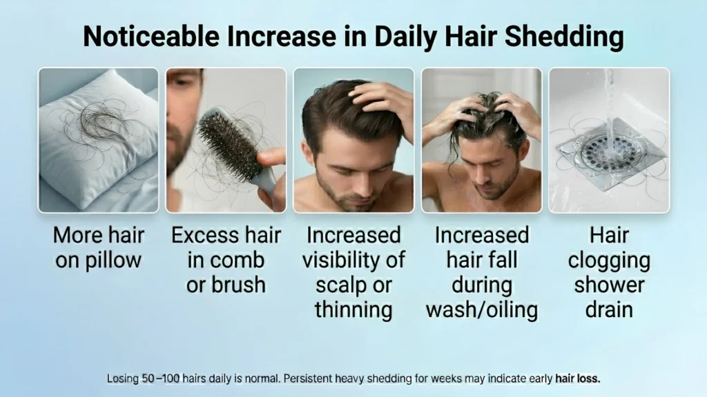 Noticeable increase in daily hair shedding as an early sign of hair loss