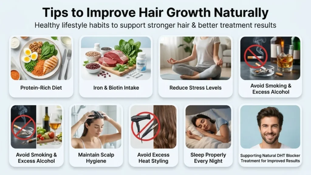 Healthy lifestyle habits and natural hair care tips to improve hair growth and reduce hair loss
