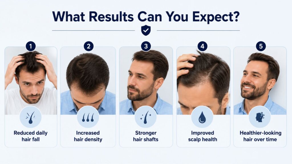 Expected results after PRP treatment for hair regrowth showing thicker and healthier hair
