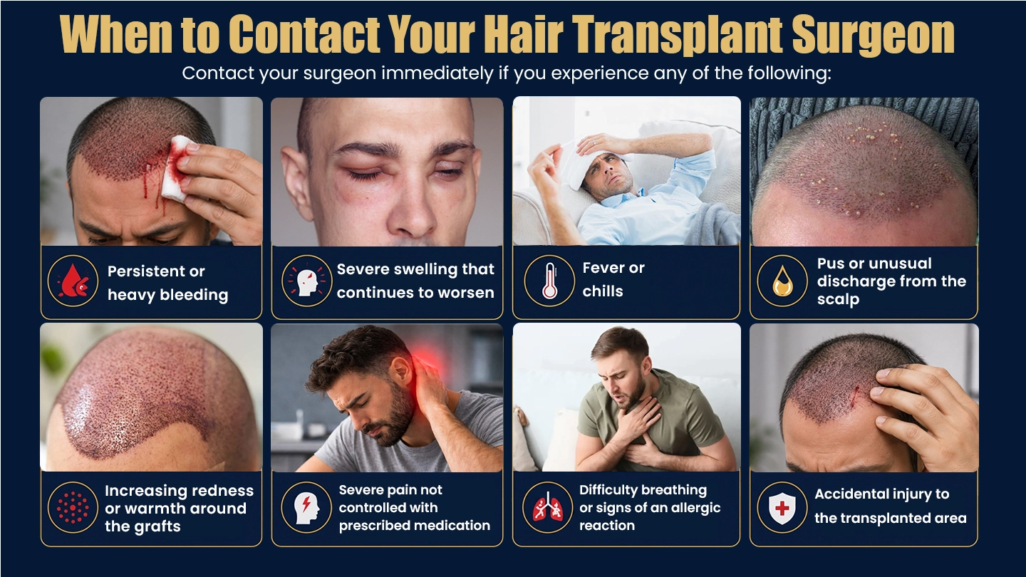 Warning signs after hair transplant that require contacting your hair transplant surgeon