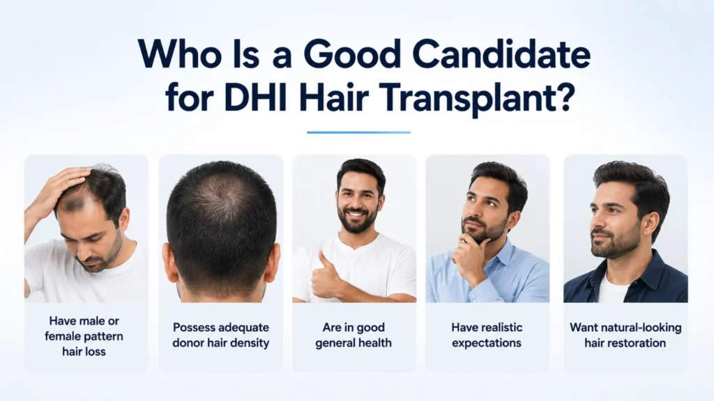 Ideal candidate for DHI Hair Transplant in Pune with healthy donor hair and early to moderate hair loss.