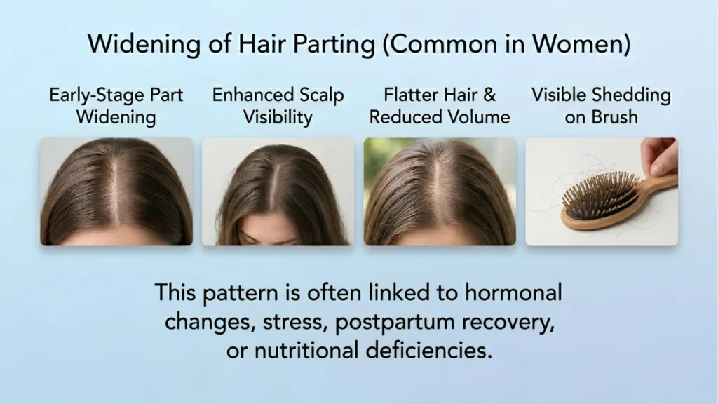 Widening hair part in women as an early sign of hair loss