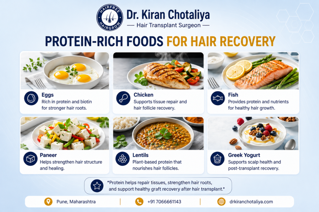 Protein-rich foods for hair recovery after transplant