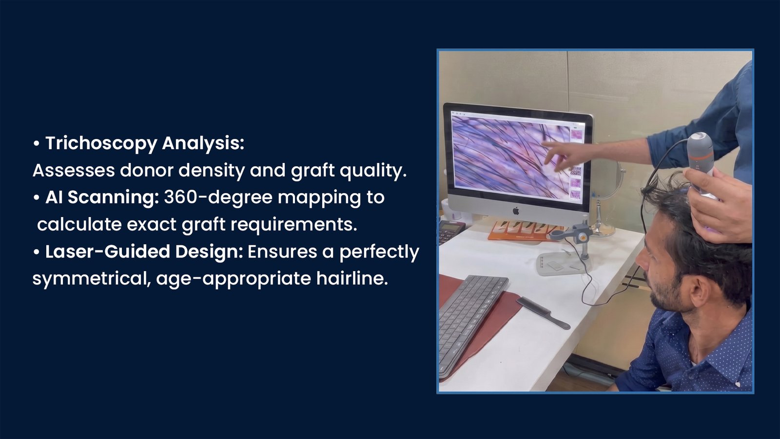 Scientific hair transplant planning in Pune using trichoscopy, AI scalp analysis, and donor area mapping for precise graft calculation
