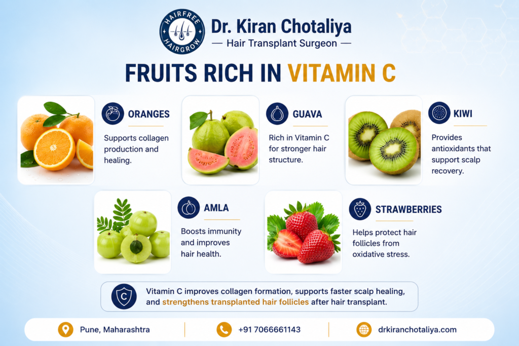 Vitamin C-rich fruits for hair recovery after transplant