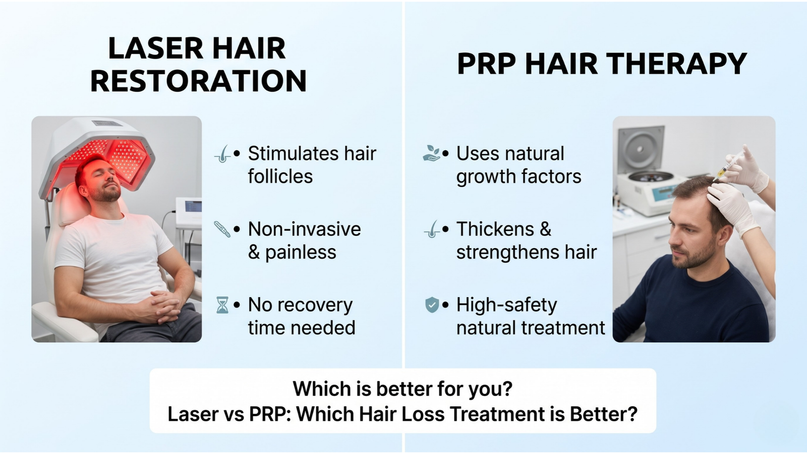 Laser Hair Restoration vs PRP in Pune Laser Hair Restoration in Pune PRP Hair Treatment in Pune Laser Therapy for Hair Loss PRP vs Laser Therapy for Hair Thinning